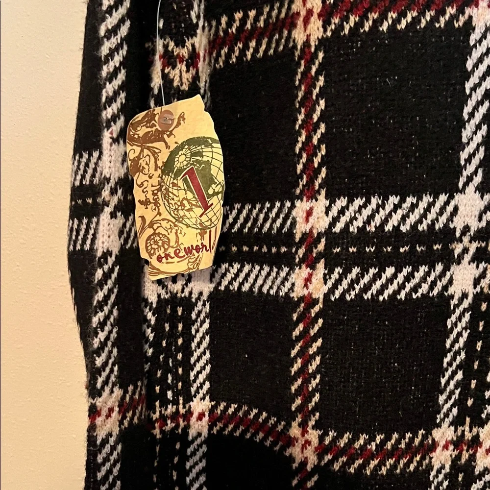 ONE WORLD Black and White Plaid Teddy Jacket - Picture 5 of 7